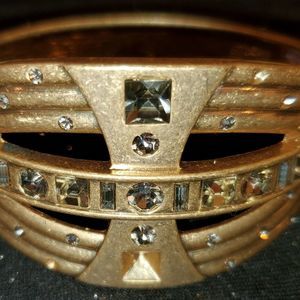 Lia Sophia Goldtone CZ Double Lock Bangle Bracelet